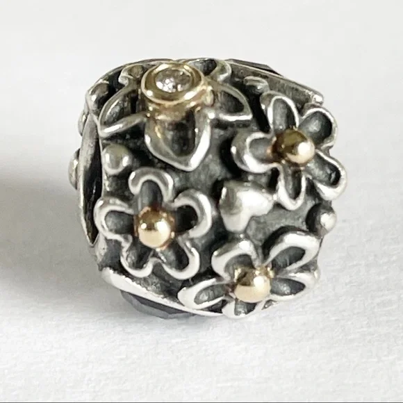 Pandora Dew Drops on Flowers Diamond Charm w/14k Details, Onyx & Diamonds - Picture 10 of 16